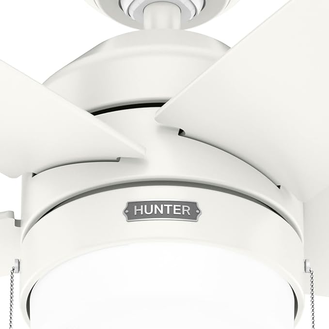 Hunter Bardot, Indoor, Ceiling Fan, Modern, 5 Blades, 52 inch, Fresh White | with LED Light and Pull Chain, Standard Mount, For Bedroom, Living Room, Kitchen, 52493