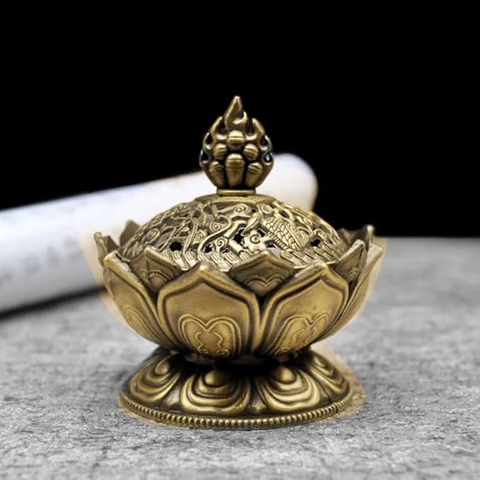 1 Pc Bronze Color Classic Lotus Incense Burner,Mini Lotus Cone Incenses Holder,Incense Burner Holder,Mini Vintage Lotus Flower Shaped Incense Holder,for Stick and Cone Incense