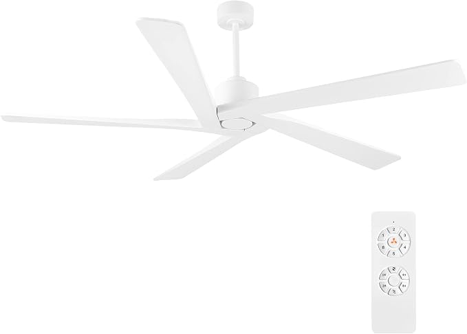 WINGBO 72 Inch DC Ceiling Fan No Light with 3 Downrods, 5 Reversible Carved Solid Wood Blades, 6-Speed Noiseless DC Motor, Ceiling Fan without Lights in White Finish, ETL Listed
