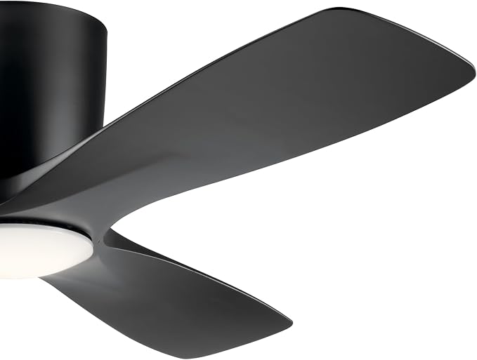 Kichler Volos 48” Indoor Ceiling Fan with LED Light and Wall Control in Satin Black, Contemporary Ceiling Fan with Light, 300032SBK
