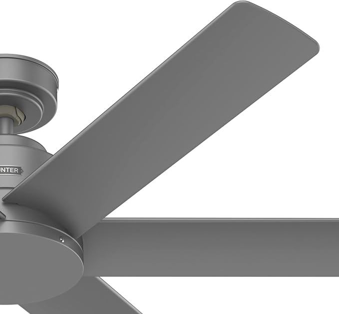 Hunter Kennicott, Outdoor or Indoor, Ceiling Fan, 52 inch, Matte Silver | No Light, Standard Mount, Wall Control, 6 Blades, For Living Room, Patio, Porch, Garage, 51179
