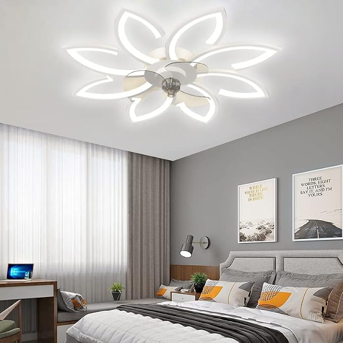Ceiling Fan with Lights, 35'' Bladeless, Low Profile, Flush Mount, 3 Color Dimmable LED, 6 Speeds, Remote & APP Control, Modern Design - White, for Living Room, Bedroom, Kids Room