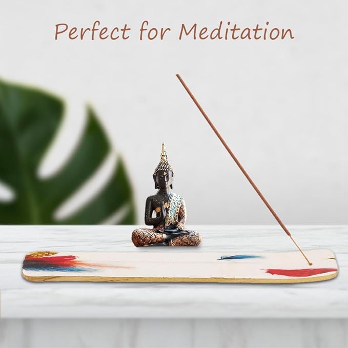 NAQSH Wooden Incense Holder Tray for Sticks - Incense Burner Holder - Insense for Table Decorations and Boho Gifts (Multi Feather White)