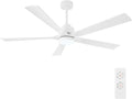 ELEHINSER 60" Modern Ceiling Fan with Lights and Remote Control, 5 Solid Wood Blades 6-Speed Noiseless Reversible DC Motor, Ceiling Fan for Bedroom Dinning Living Room, White