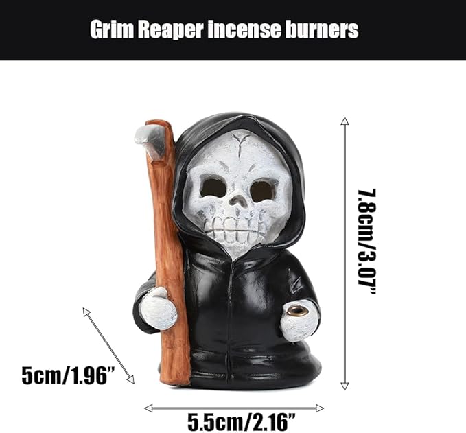 Grim Reaper Incense Holder for Sticks, Halloween Incense Cone Burner Ornaments, Cute Incense Holder, Resin Incense Stick Burner, Ideal for use in Meditation, Incense Smokers and Decoration