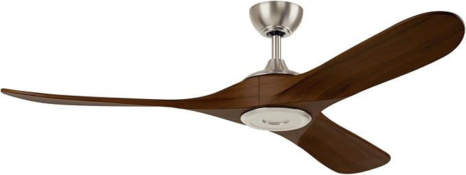 KICHLER Mylo 60 in Modern Ceiling Fan with Light and Remote, Brushed Nickel with Natural Walnut Wood Blades, 6-Speed Control, Satin Etch Cased Opal Glass, 310560NI