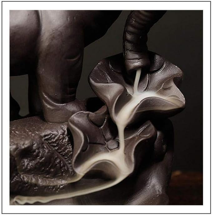 Backflow Incense Holder Burner Handmade Ceramic Incense Cones Sticks Holder Home Decor Waterfall Backflow Incense Burner Censer + 10 Backflow Incense Cones Gift (Elephant)
