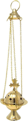 Needzo High Polished Brass Cross Design Hanging Church Thurible Censer with Chain, 4 3/4 Inch