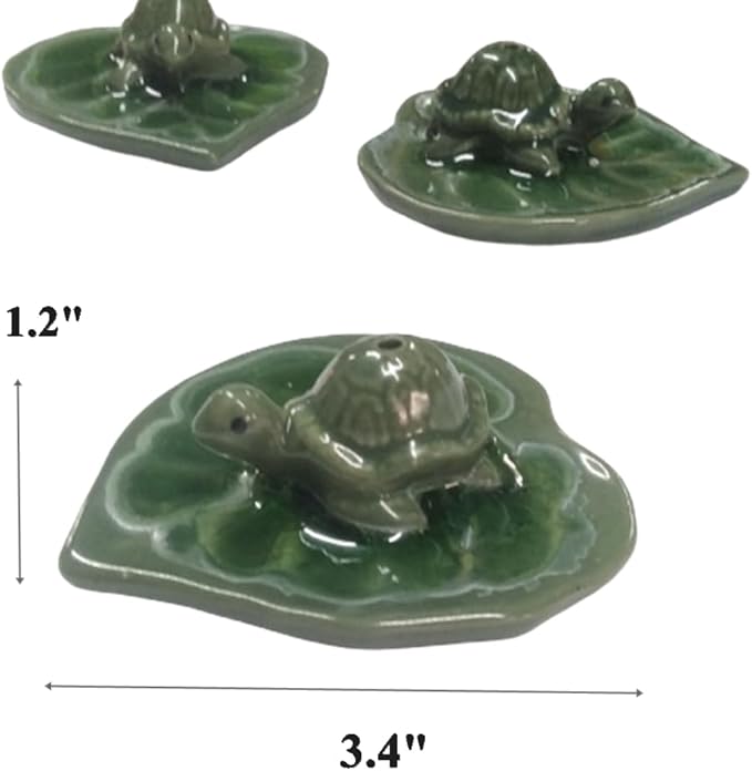 Dolphin Shop, Ceramic Incense Holder Stick Burner Small Turtle with Leaf Tray Dish 1 Pc Handmade Cute Animal for Decorative Statue Home Indoor Buddist Massage Spa Yoga Office (Turtle Green)