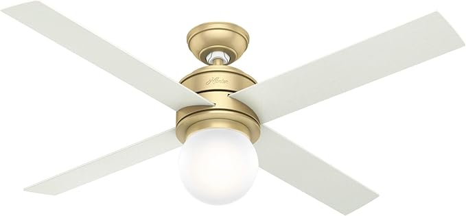 Hunter Hepburn, Indoor, Ceiling Fan, with LED Light, 52 inch, Modern Brass | Standard Mount, Wall Control, 4 Blades, For Bedroom, Living Room, Kitchen, 59320, Includes Bulbs, 59320