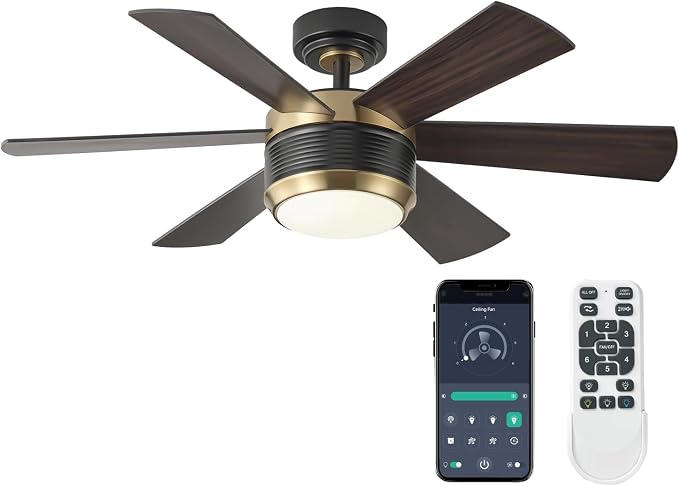 SHOWDI Ceiling Fans with Lights and Remote, Black-Gold, 42 in | 2 Blade Color, Metal Material, App Remote Control, Timer, Reversible, 3CCT, Dimmable for Bedroom, Living room, Indoor