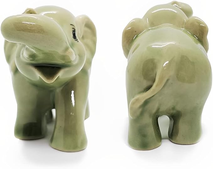 2½" Green Curl Trunk Baby Elephant Elegant Ceramic Incense Stick Holder Artistic Collectible Figurine for Adult Collectors Sophisticated Accent Gift Handcrafted Porcelain Home Decor