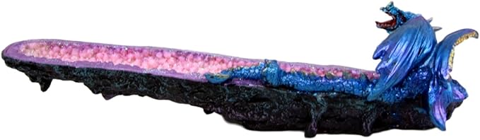 Atlantic Collectibles Quartz Crystal Azurite Guardian Dragon Incense Holder Figurine 10.75" Long