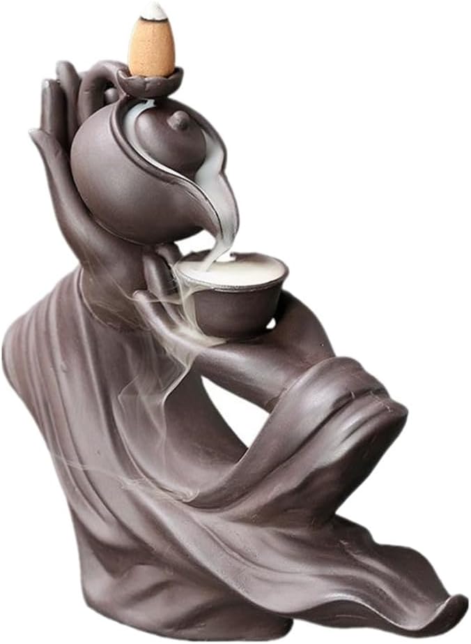 Buddha Hand Series Backflow Incense Burner Indoor Smoke Waterfall Incense Holder Creative Ceramic Incense Burner (Teapot Bergamot)