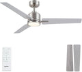 Newday 48 Inch Ceiling Fans with Lights Remote, Brushed Nickel Ceiling Fans Dimmable 3 Color Temperature, Timer, 3 Blades, 6 Speed Modern Fan Quiet Reversible DC Motor for Indoor or Covered Outdoor