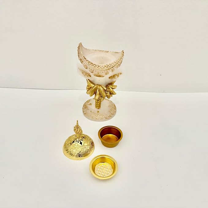 Premium Bakhoor Burner Gold/White – Elegant Decorative Incense Holder for Home & Ramadan Use (Flower Gold)