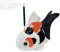 2¼" Black White Orange Goldfish Fish Elegant Ceramic Incense Stick Holder Artistic Collectible Figurine for Adult Collectors Sophisticated Accent Gift Handcrafted Porcelain Home Decor