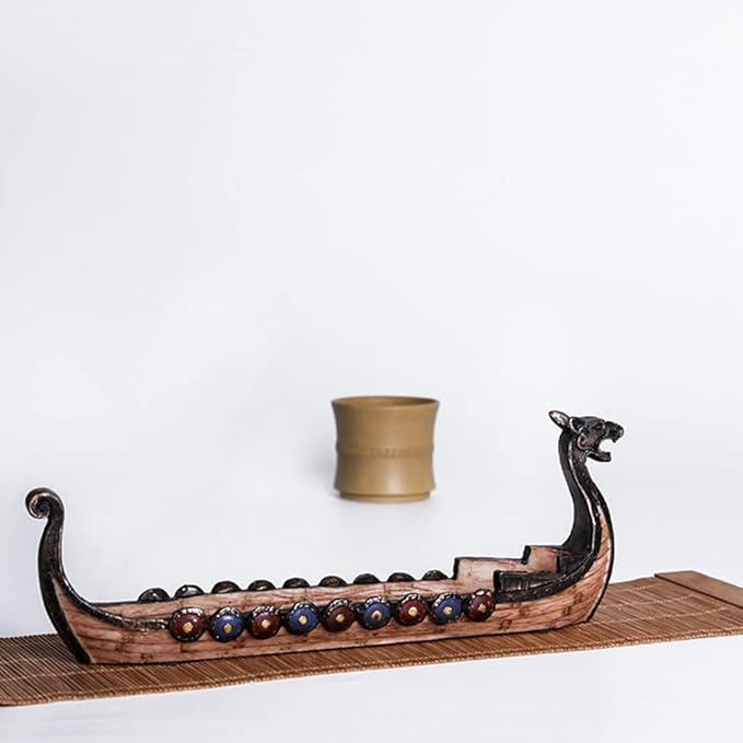 Viking Ships Incense Holder, Retro Ships Ornament for Home Decor, Handcrafted, Multicolor 24 * 12 * 5 cm (As Shown)