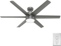 Hunter Solaria, Outdoor or Indoor, Ceiling Fan, 60 inch, Matte Silver | with LED Light, Standard Mount, Wall Control, Quiet, 6 Blades, For Patio, Porch, Garage, 59625