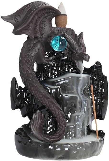 Dragon Backflow Incense Burner,Ceramic Incense Waterfall Burners, Incense Fountain Waterfall Holders,Incense Stick Holder with 30 Backflow Incense Cones and 20 Incense Sticks