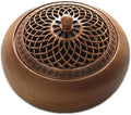 Round Incense Burner - Handcrafted Wooden Censer with Alloy Lid for Sticks/Cones/Sage, Natural Wood Aroma Tray Holder for Yoga Meditation