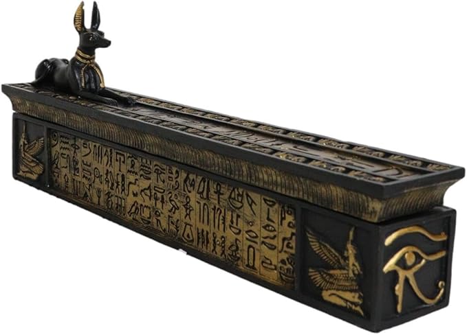 Ebros Gift Egyptian God of The Dead Anubis Jackal Dog Incense Burner and Storage Box Holder Sculpture Home Fragrance Accessory Egypt God of Afterlife and Mummification Usher of The Dead Figurine