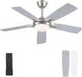 Kviflon 52 Inch Ceiling Fans with Lights and Remote, Modern Indoor Outdoor Ceiling Fan for Bedroom Living Room Patio Porch, 6 Speeds, Reversible Quiet Motor, Dual Finish Wooden Blades, Nickel