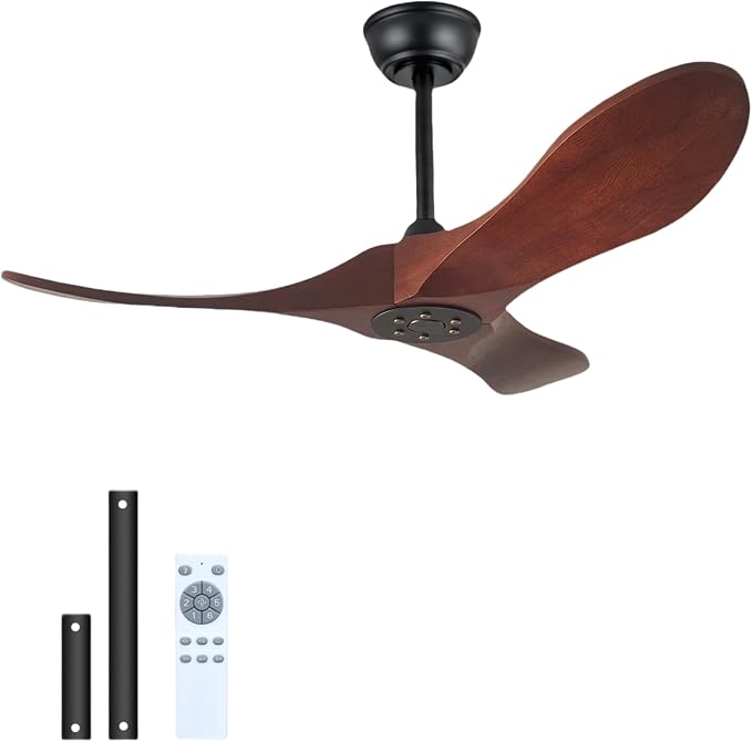 36 Inch Ceiling Fan No Light, 6-Speed Silent DC Motor, Solid Wood Reversible Modern Style Ceiling Fan, Suitable For Living Room, Dining Room, Bedroom, Outdoor