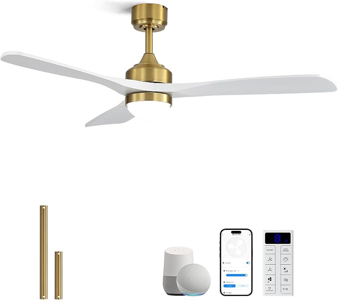 Sofucor 52" Smart Wood Ceiling Fans Lights, Flush Mount & Downrod Mount, 3 Wood Blades Modern Outdoor Ceiling Fans with Alexa/Google Assistant/APP/Remote Control for Bedroom, Farmhouse, Patio, Indoor