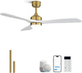 Sofucor 52" Smart Wood Ceiling Fans Lights, Flush Mount & Downrod Mount, 3 Wood Blades Modern Outdoor Ceiling Fans with Alexa/Google Assistant/APP/Remote Control for Bedroom, Farmhouse, Patio, Indoor