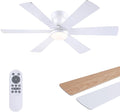 Asyko 46"White 6-Blade Modern Low Profile Ceiling Fan with Light and Remote | 6 Double-Sided Blades,6 Wind Speeds, Reversible,Dimmable 3 CCT LED Light, 25W Quiet DC Motor,1/2H Timer,for Bedroom Kitchen
