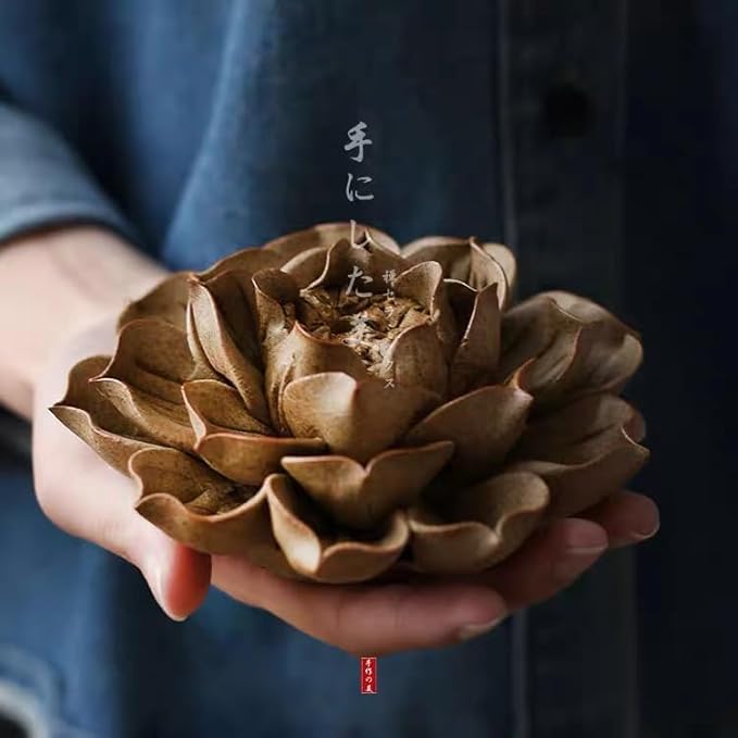 Collectible Handmade Chinese Ceramics, Large Ceramic Incense Stick Holder, Handicraft Lotus Fountain Backflow Incense Burner Bowl Ash Catcher Inscent Tray for Home Decor and Gift, 4.62 Inch, Gray