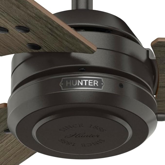 Hunter 52" Cassius Indoor/Outdoor Ceiling Fan, Pull Chain, Noble Bronze | Covered porches and living rooms get reversible blades, a no-light design, and streamlined industrial style with easy setup.