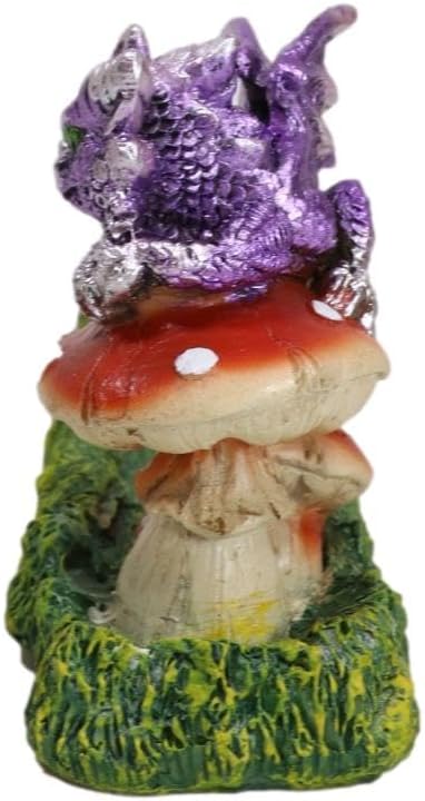 Ebros Gift Purple Baby Hatchling Dragon Perching On Toadstool Mushroom Pasture Greens Incense Burner Holder Figurine 10.25" Long Fantasy Mythical Dungeons and Dragons Home Decorative Accent