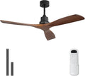 Sofucor 52 Inch Ceiling Fan No Light - Modern Solid Wood Ceiling Fan with Remote, 5000CFM High Airflow, Quiet DC Motor, 3 Rods & 6 Speeds, Timer & Reversible for Bedroom Living Room, ETL, Walnut