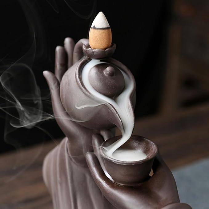 Buddha Hand Series Backflow Incense Burner Indoor Smoke Waterfall Incense Holder Creative Ceramic Incense Burner (Teapot Bergamot)