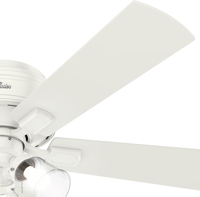 Hunter 52 inch Indoor Ceiling Fan with LED Lights and Pull Chain - Low Profile Flush Mount White Ceiling Fan, 5 Blades, For Bedroom, Living Room, or Kitchen, Quiet - Crestfield 54207, Fresh White