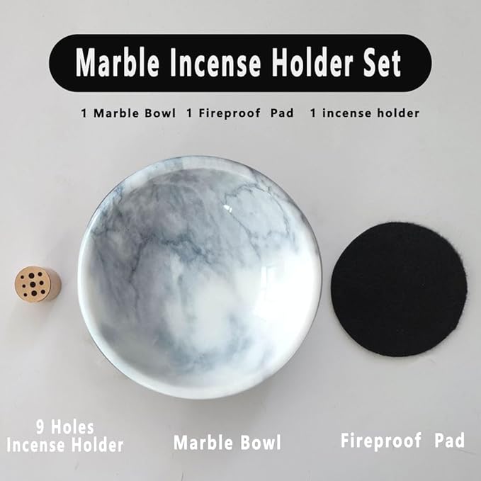Handmade Natural Marble Incense Holder 9 Hole Ash Catcher Tray for Incense Sticks, Palo Santo & Sage | Spiritual Home Decor Gift for Yoga, Meditation (Pale)