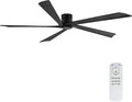 EKIZNSN 84 Inch Outdoor Low Profile Flush Mount Ceiling Fans without Lights for Patios, 110V Noiseless Reversible DC Motor, 6-Gear Speed (Black Finish with Black Blades)