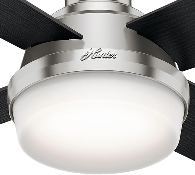 Hunter Dempsey, Indoor, Ceiling Fan, Modern, 44 inch, Brushed Nickel | with LED Light and Remote Control, Low Profile Mount, 4 Black Oak Blades, For Bedroom, Living Room, Kitchen, 59243