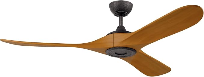 KICHLER Mylo 60 in Ceiling Fan with Light, Modern 3-Blade Indoor Outdoor Fan with Satin Etched Cased Opal Glass in Anvil Iron with Honey Maple Wood Blades, 6-Speed Remote Control, 310560AVI