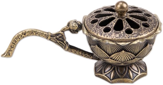1Pcs Mini Zinc Alloy Lotus Flower Incense Holder with Lid Retro Hollow Out Ash Catcher with Handle for Cones for Yoga Spa Aromatherapy Enthusiasts