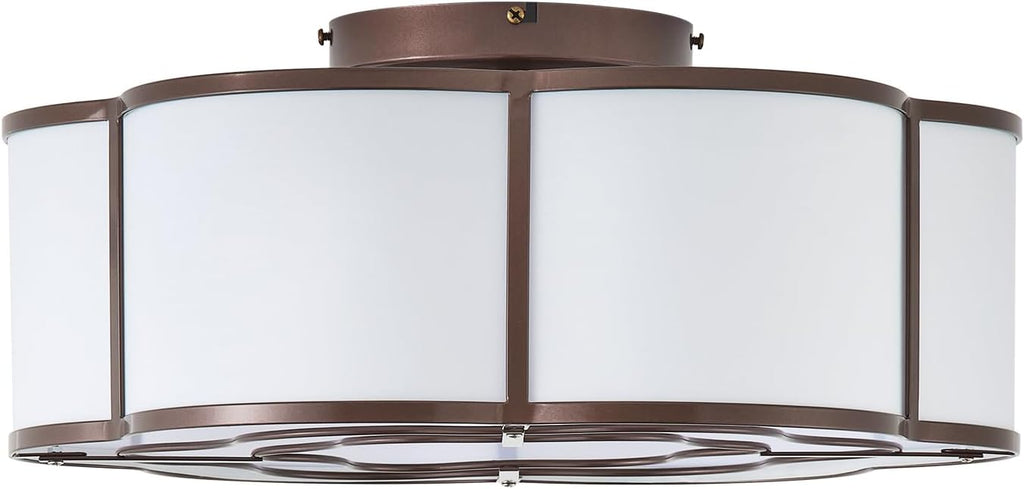 20" Farmhouse Ceiling Fan with Lights Flush Mount, Brown Enclosed Ceiling Fans with Lights Remote Control, Caged with 6 Speeds for Bedroom, Living Room, Nursery
