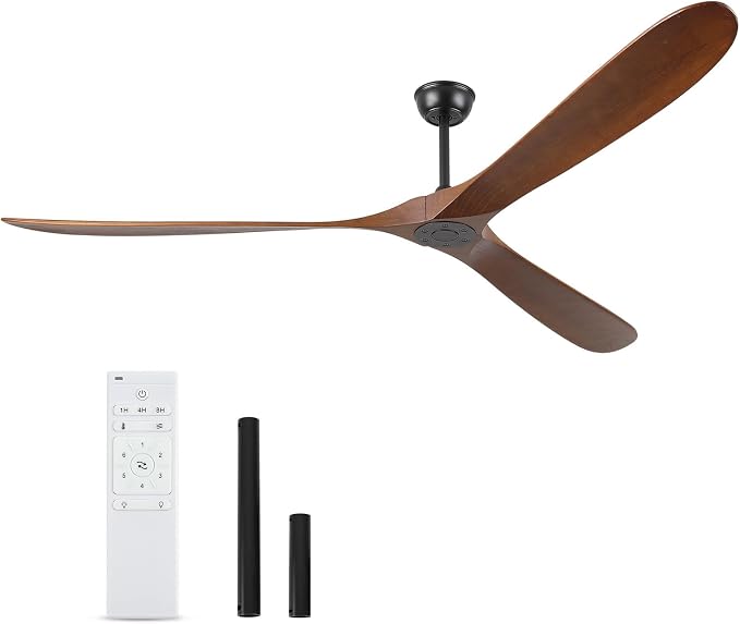 88" Ceiling Fan, Extra Large No Lights, 3 Wood Walnut Blades, DC Motor, Reversible Propeller Outdoor Ceiling Fan for Patios, Exterior House Porch, Farmhouse Gazebo with Remote Control