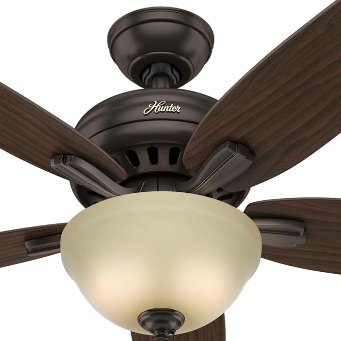 Hunter 52 inch Indoor Ceiling Fan with LED Light - Bronze Ceiling Fan with Pull Chain, For Bedroom or Living Room, Standard Mount, No Remote, 5 Blades, Includes Bulbs - Newsome 53311, Premier Bronze | with LED Light, Standard Mount, 5 Blades, For Bedro...