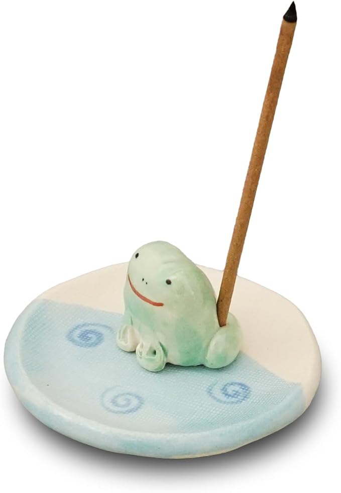 Charming Animal Series Ceramic Incense Holder, Japanese Pottery, Perfect for Relaxation and Concentration, Made in Japan (Frog)