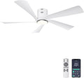 Ohniyou 52” Flush Mount Modern White Ceiling Fan with Lights | Remote/APP Control, Low Profile, 3CCT Dimmable LED, Quiet DC Motor, Reversible, Indoor & Covered Outdoor Overhead Fans