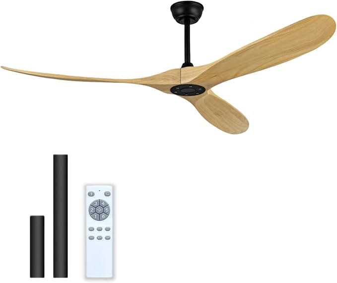 72 Inch Large Ceiling Fan, Reversible DC Motor Ceiling Fan Without Light, Can Set Time 1H/4H/8H, Suitable for Living Room, Dining Room, Office, Outdoor Terrace (Natural Wood, 72 inch)