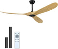 72 Inch Large Ceiling Fan, Reversible DC Motor Ceiling Fan Without Light, Can Set Time 1H/4H/8H, Suitable for Living Room, Dining Room, Office, Outdoor Terrace (Natural Wood, 72 inch)