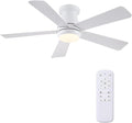 Hounberi 46 Inch Low Profile Ceiling Fan with Light, Modern Flush Mount Ceiling Fans for Low Ceilings, Quiet DC Motor Bedroom Fan, 3CCT Dimmable, Reversible Blades, High Airflow, Energy Saving, White